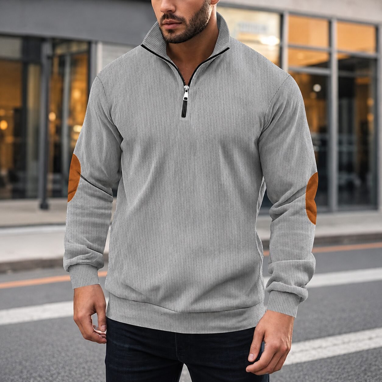 Herren Cord-Pullover mit Viertelreißverschluss - Image 2